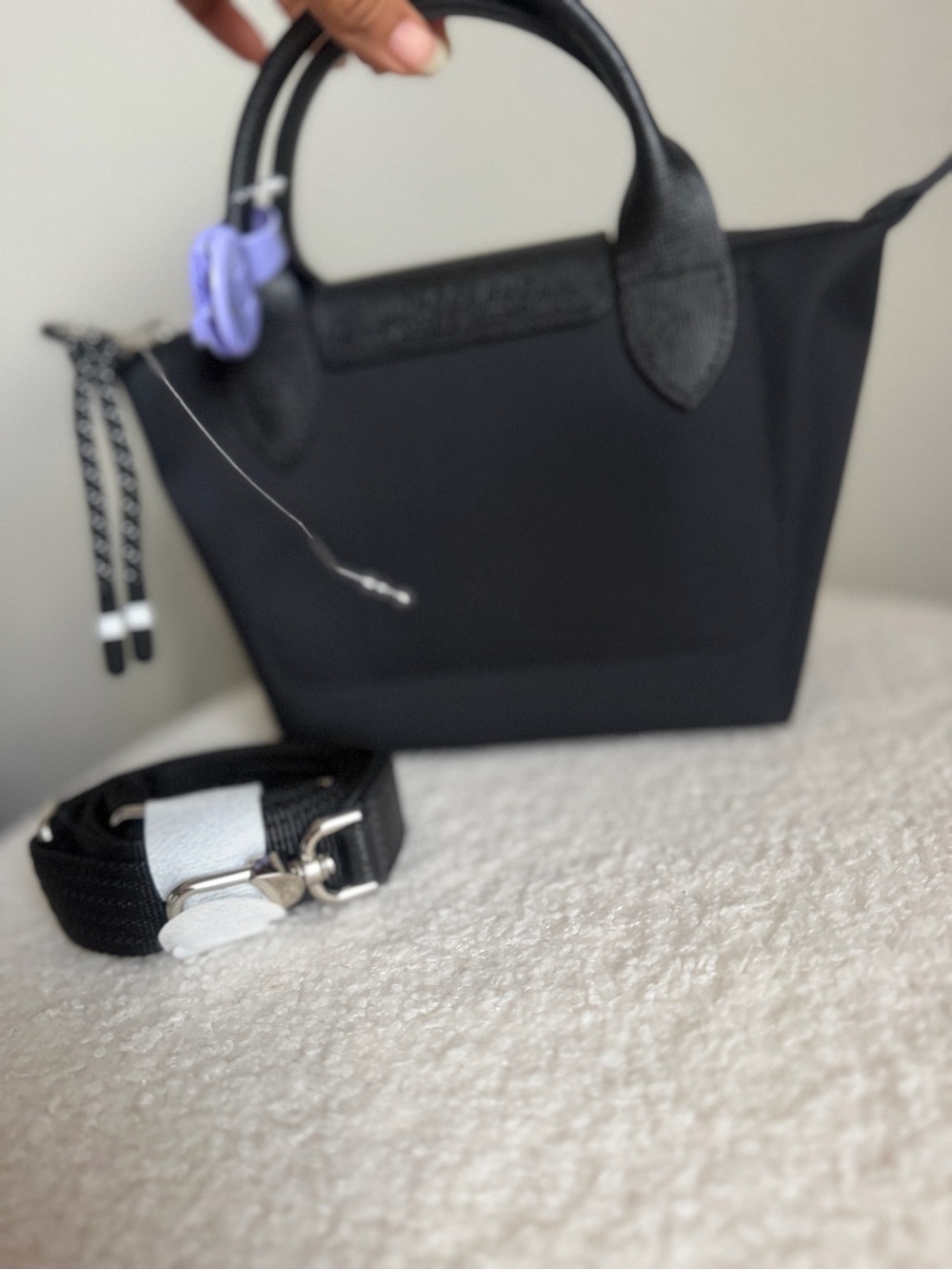 Longchamp Small Nylon Top-Handle Bag in Black - Picture 3 of 4